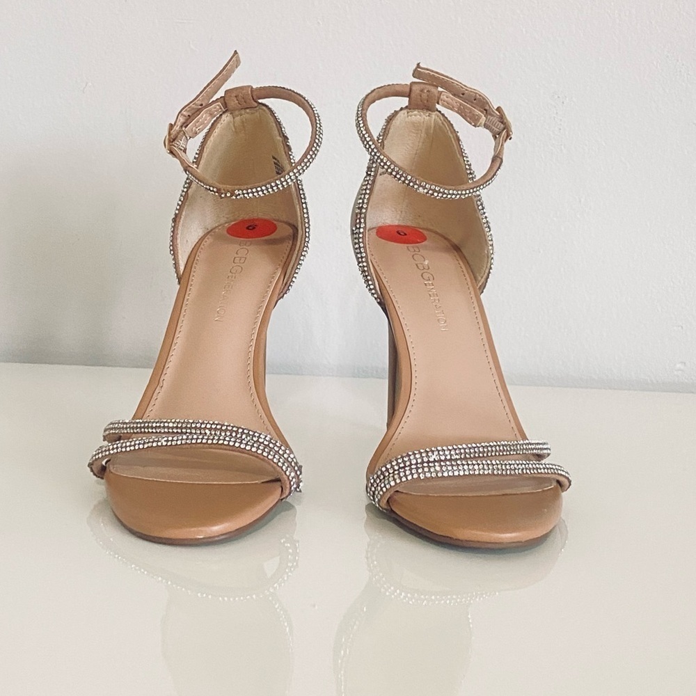 BCBGeneration Tan and Silver Strappy Heels - Picture 3 of 9